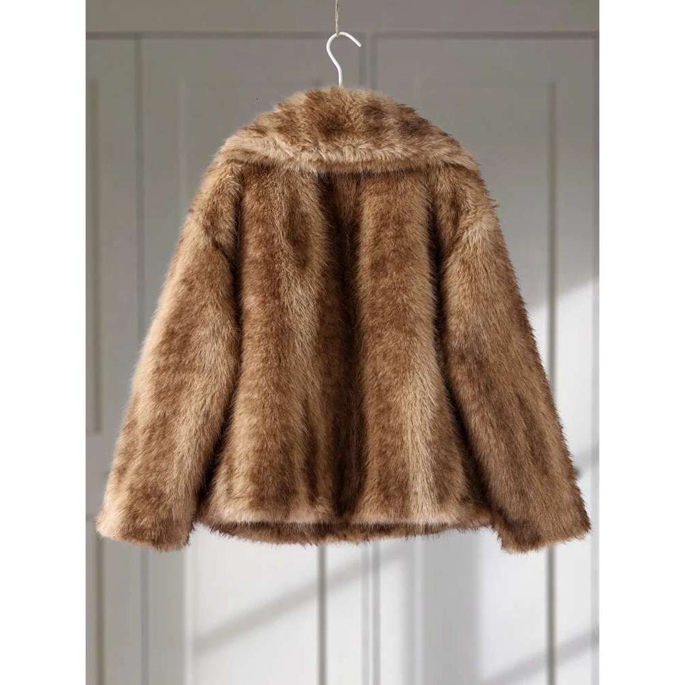 Chic Faux Fur Warm Jacket For Women Vintage Full Sleeve Lapel Coats Lady Autumn Winter Elegant Thicken Female New Street Outwear Designer