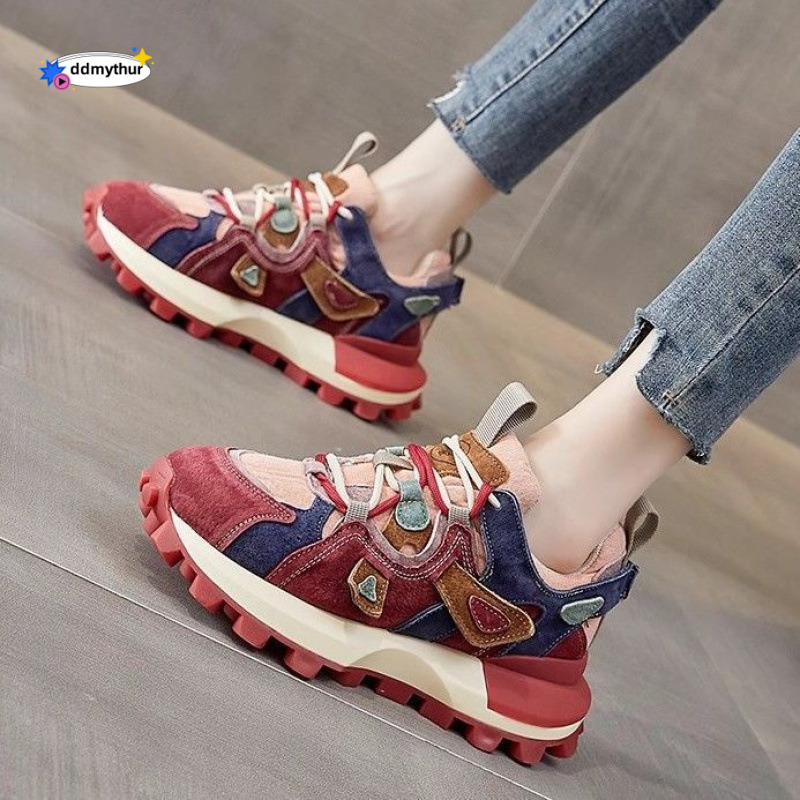 Women's 2025 soft soled stylish running shoes, color blocked internet famous sports and leisure dad shoes ddmythur