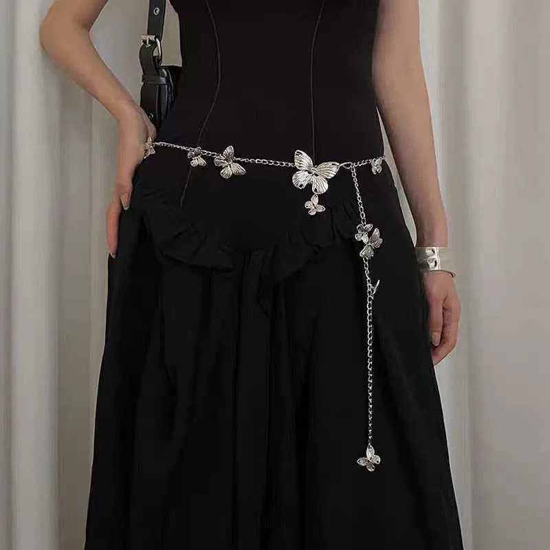 Exquisite Gold Color Butterfly Waist Chain for Women Vintage Metal Long Tassel Belt Lady Body Chains Y2K Jewelry AccessoriesT250513