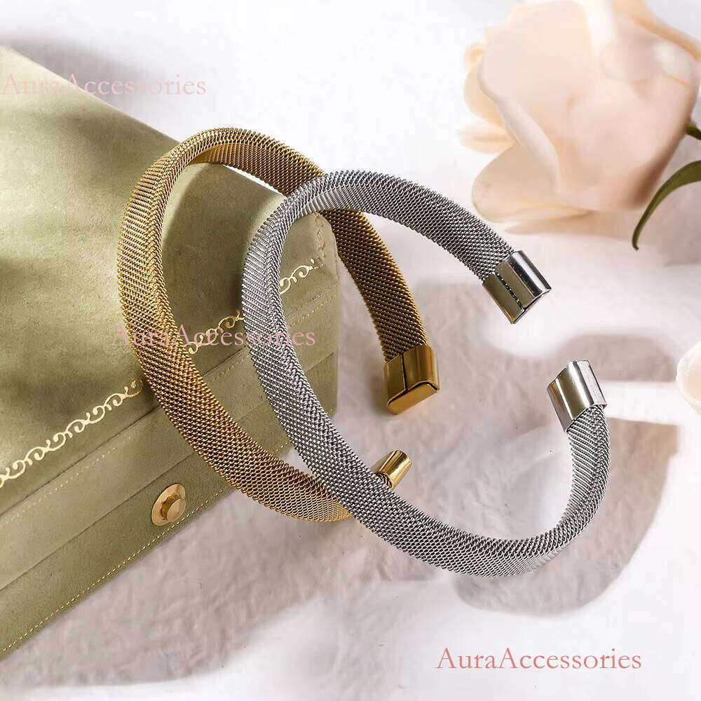 Ins French Style Weaving Design Adjustable Bracelet Jewelry Gold Plated Mesh Open Cuff Bracelets & Bangles