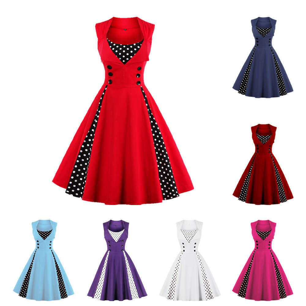 Women Clothes Dress Women S Big Swing Gothic Skirt S Red Polka Dot Dress Straight KQ