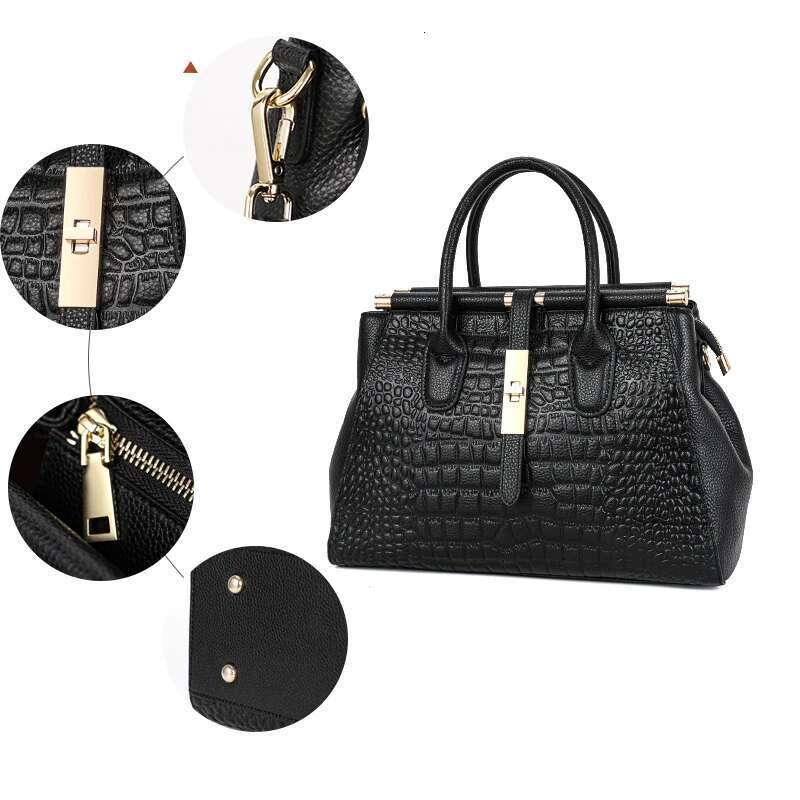 Aidrani New Crocodile Pattern Women's Handbag Large Capacity Solid Color Practical Cowhide Bag