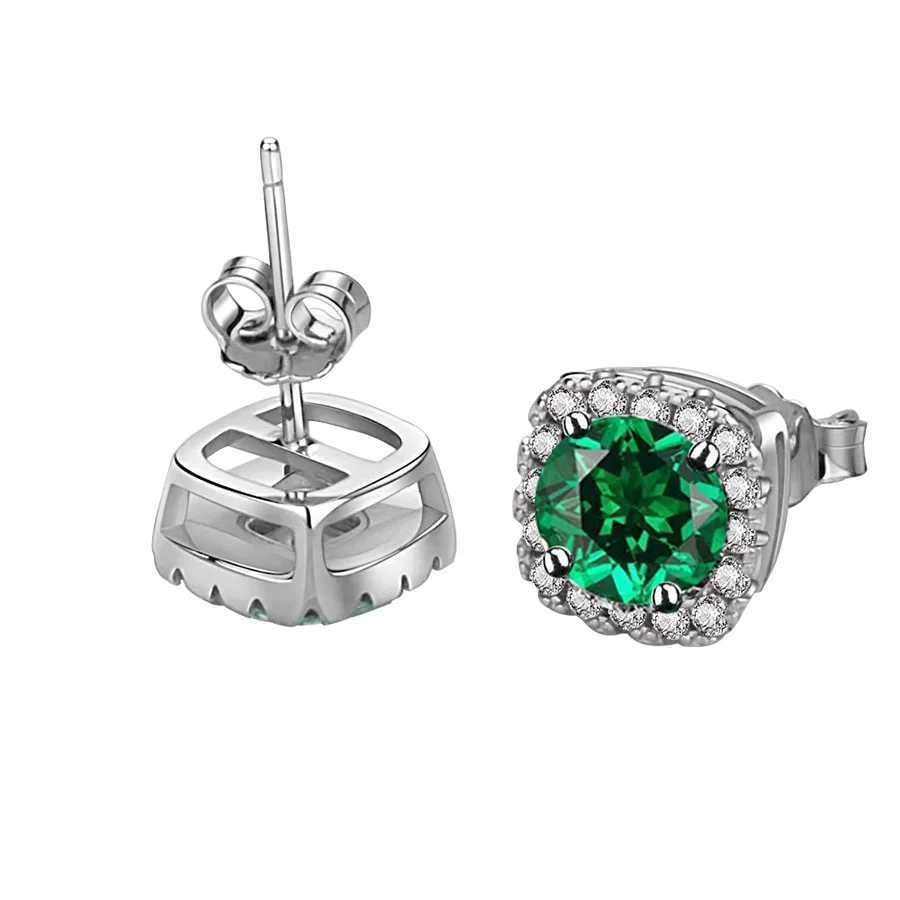 Solid 925 Sterling Silver Lab Blue Green Moissanite Diamond Stud Earrings for Women Super Sparkling Wedding Jewelry Gifts Y250510