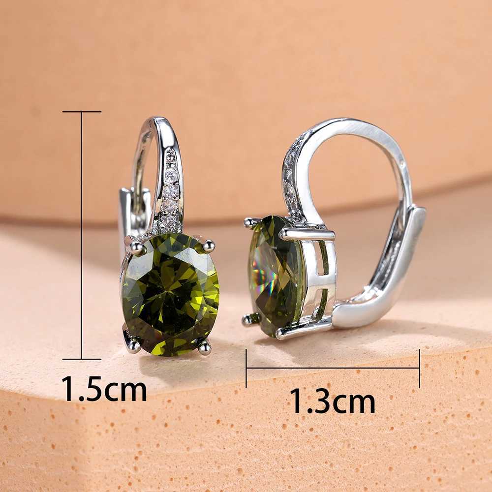 Oval Blue Red Purple Black Green Stone Hoop Earrings For Women Silver Gold Color Wedding Small Ear Buckle Rainbow Zircon Jewelry Y250510