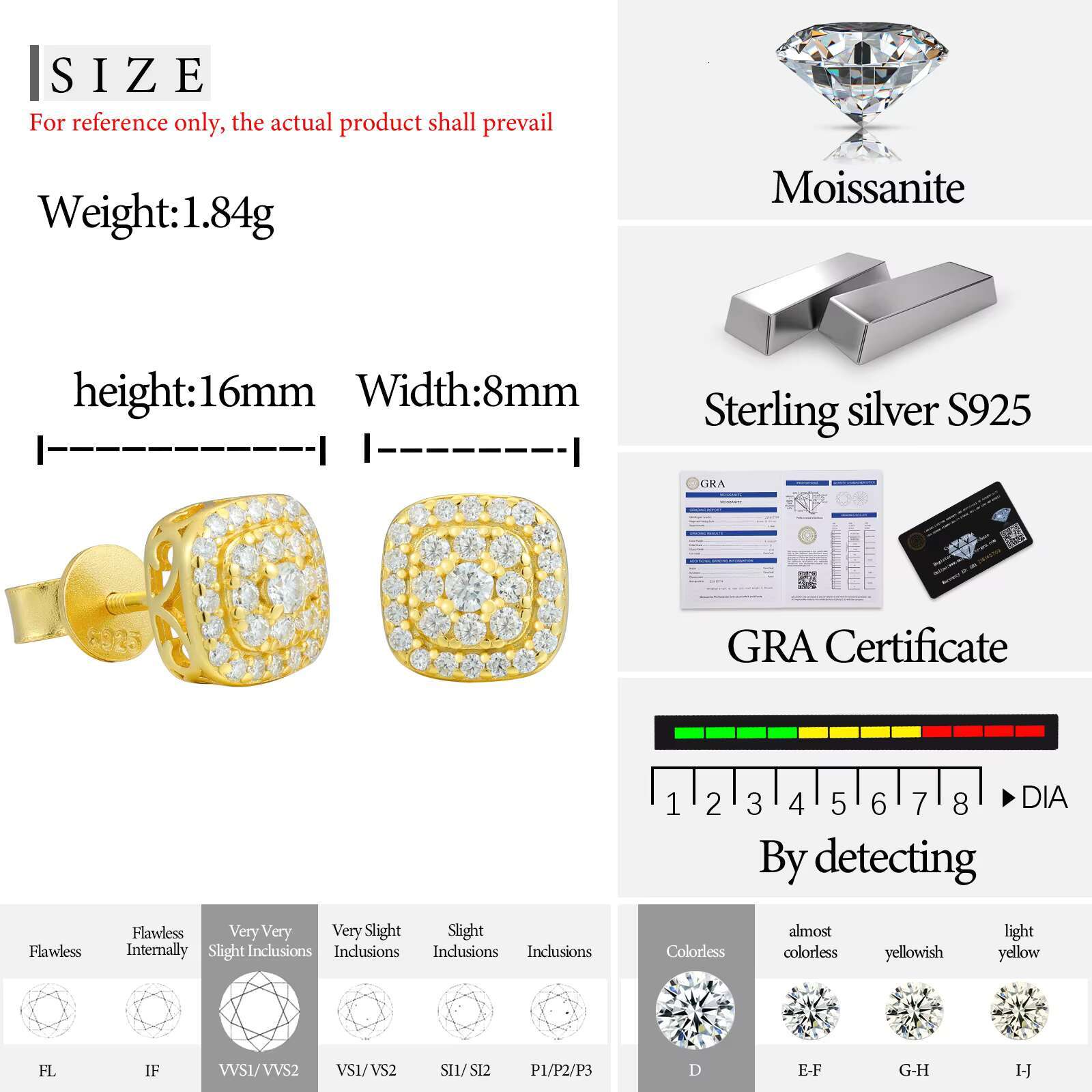 Sparkling Hip Hop Jewelry Custom 925 Sterling Silver 3 Rows Moissanite Stud Earring Luxury Diamond Fashion Jewelry