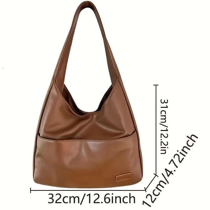 One Shoulder Bag Women Hobo Simple PU Leather Solid Shoulder Bag Fashion Large Capacity Handbag For School Work KQ