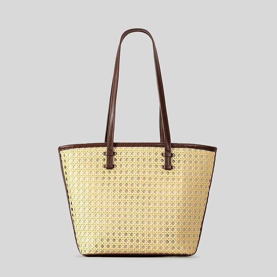 Fashion Hollow Bag Faux Rattan Woven Women Shoulder Bags Casual Summer Beach Handbags Large Capacity Tote Bali Purse2025