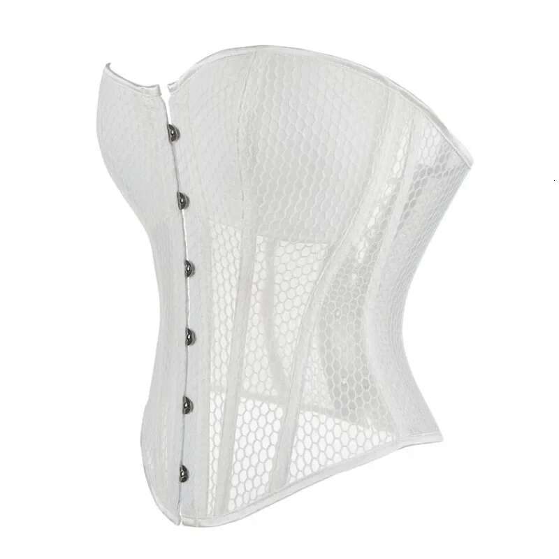 Women Lace Up Sexy Transparent Mesh Boned Corset Overbust Bustier Lingerie Bodyshaper Corsets Top