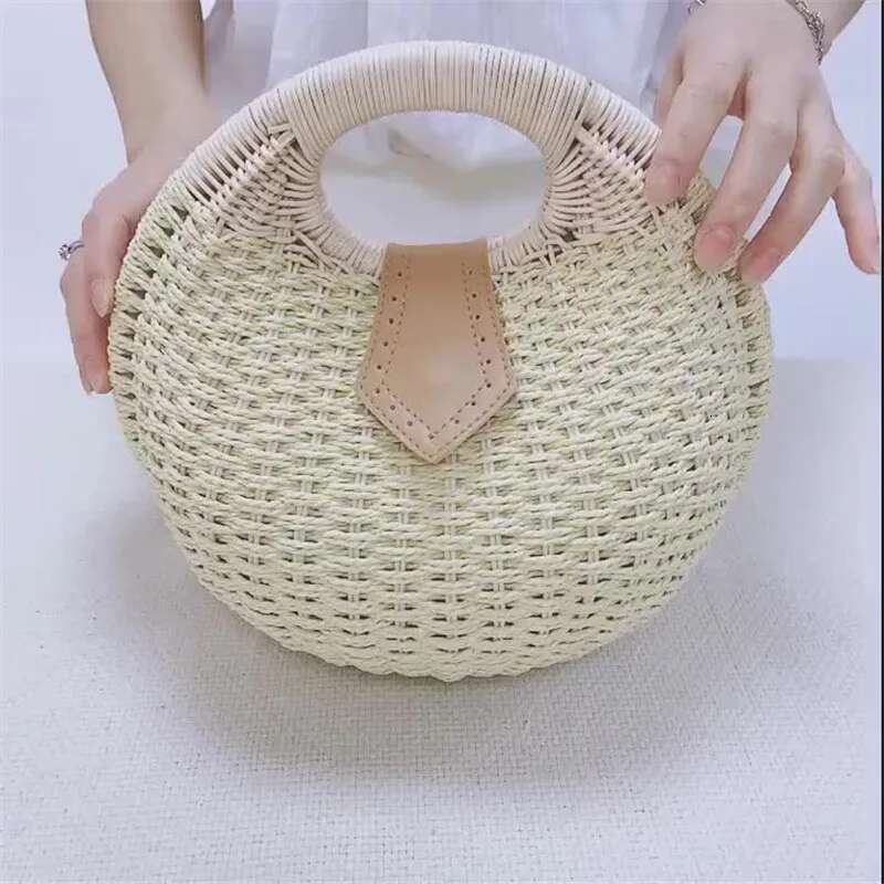 Designer Bag 2025 Natural Rattan Hand Woven Round Shell Handbag Top-Handle Women Summer Fashion Bohemia Female Casual Tote Clutch Beach Bag Luxury Bag