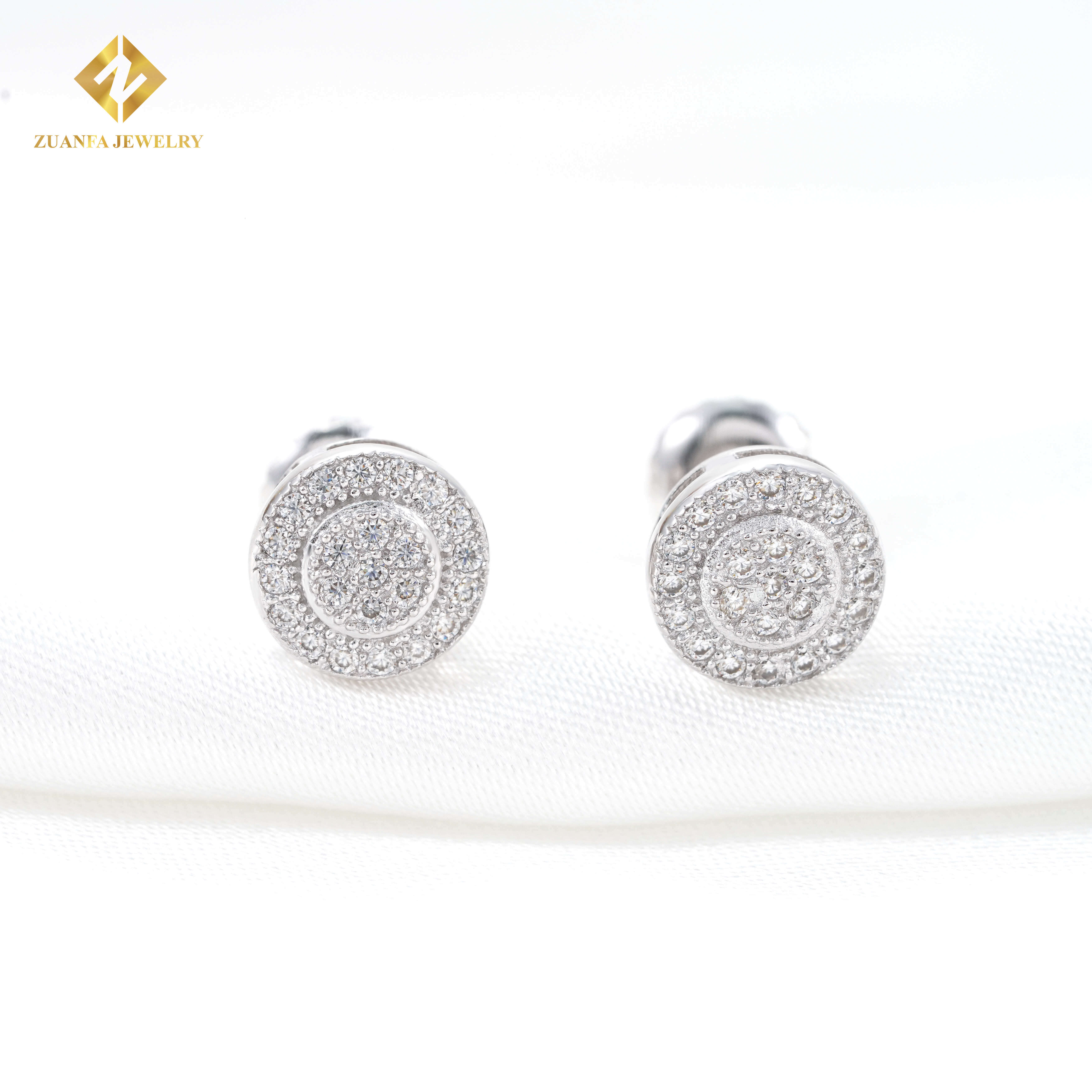 Iced Out Cluster Stud Earring Mossanite Hiphop Jewelry 925 Sterling Silver Gold Plated VVS Moissanite Diamond Screw Back Earring