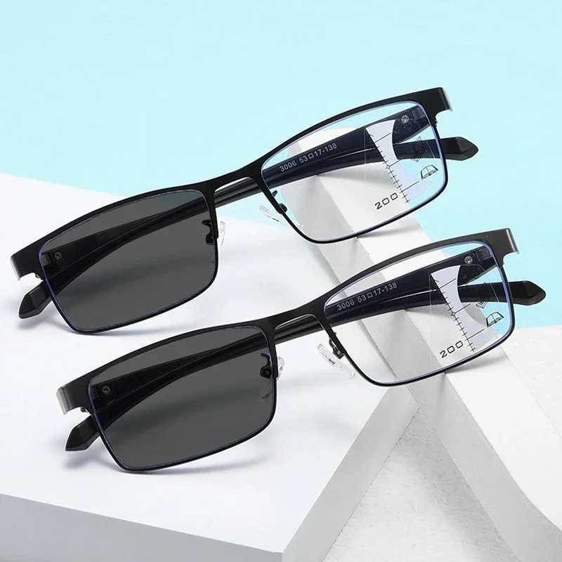 Progressive Multifocal Photochromic Reading Glasses Anti-blue Light Far Sight Glasses Men Half Frame Business Presbyopia Glasses W250513