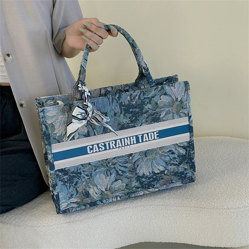 Designer Trendy Pearl Emed Tote Handbag Large Capacity Shoulder Bag Women S With French Floral Print Free Shipping Free shipping