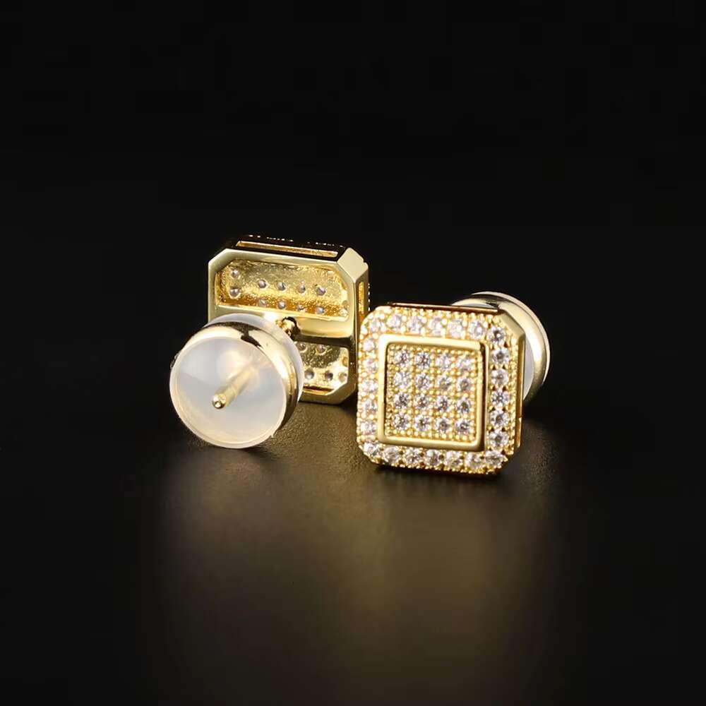 Wholesale Hot Selling Mens Square S925 Silver Moissanite Street Earrings Full Diamond Hip Hop Jewelry