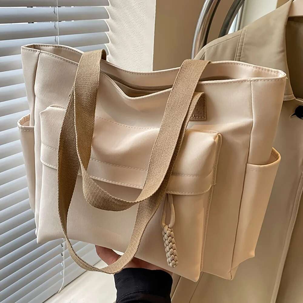 Nylon Tote With Multiple Pocket Lightweight Foldable Design For Office Commute Shopping Fiess Storage Handbag Shoulder Bag