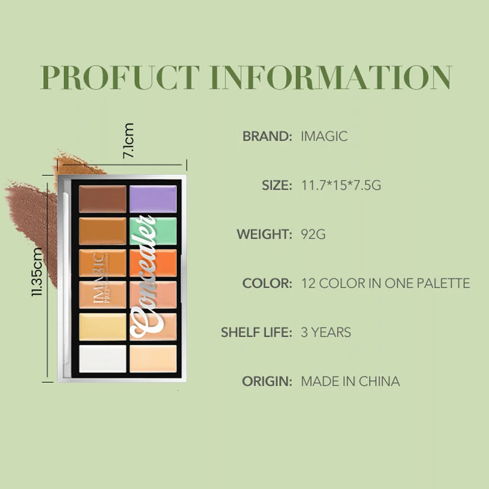 IMAGIC 12-Color Concealer Foundation Cream Covers Marks Dark Circles Full Coverage Suit for All Skin Primer Makeup Cometics 250512