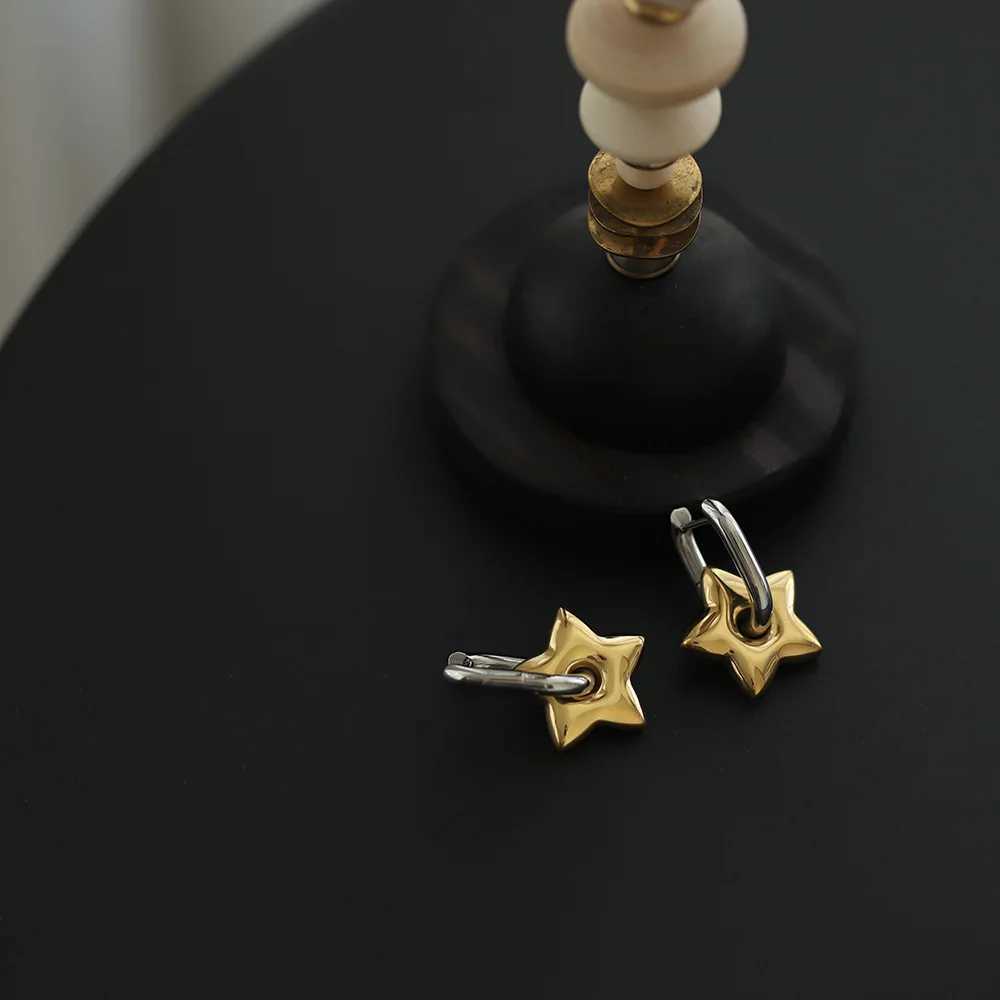 Lucky Star French contrasting stainless steel oval shaped five pointed star earrings long-lasting color Y250510