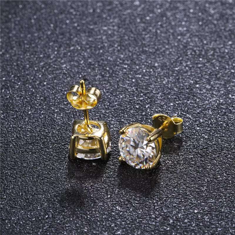 Hip Hop 1 Pair 925 Sterling Silver Bling Moissanite Lab Diamond Stud Earring Copper Earrings for Women Men Jewelry