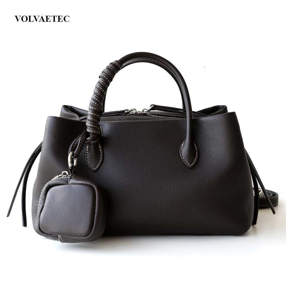 VOAETEC Premium Sense First Layer Cowhide Steamed Bread Multi-compartment Portable Commuting Shoulder Messenger Bag
