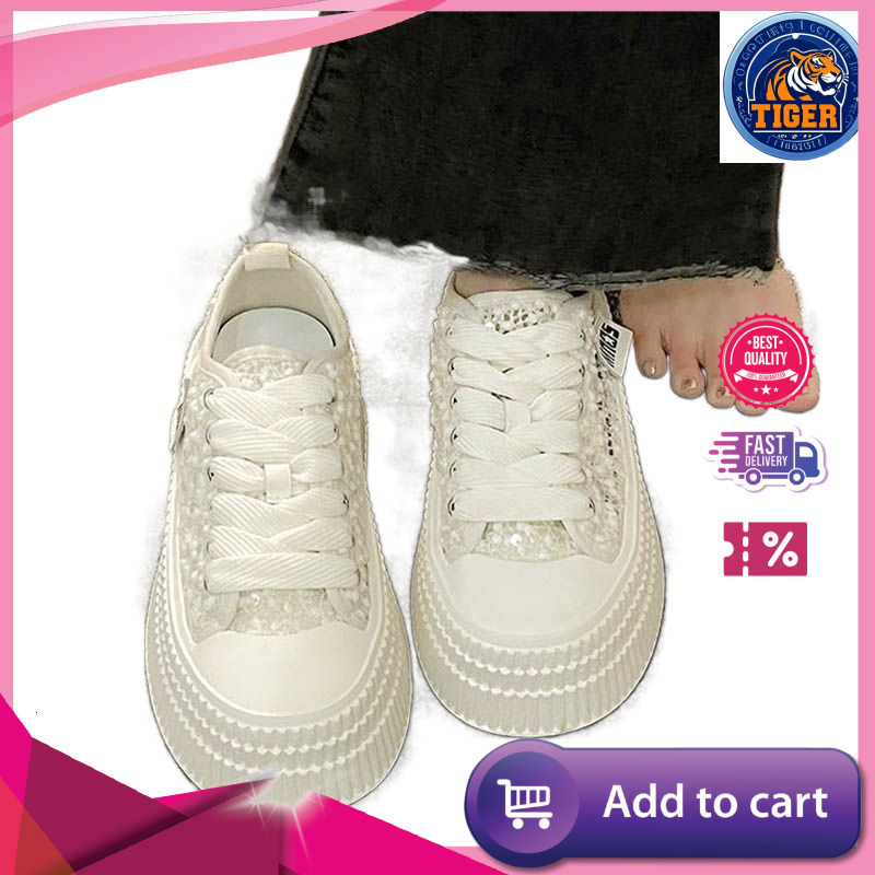 Ddmytiger Sequined Thick Sole White For Women Summer New Versatile Casual Sports Shoes High End Canvas Outdoor Shoes