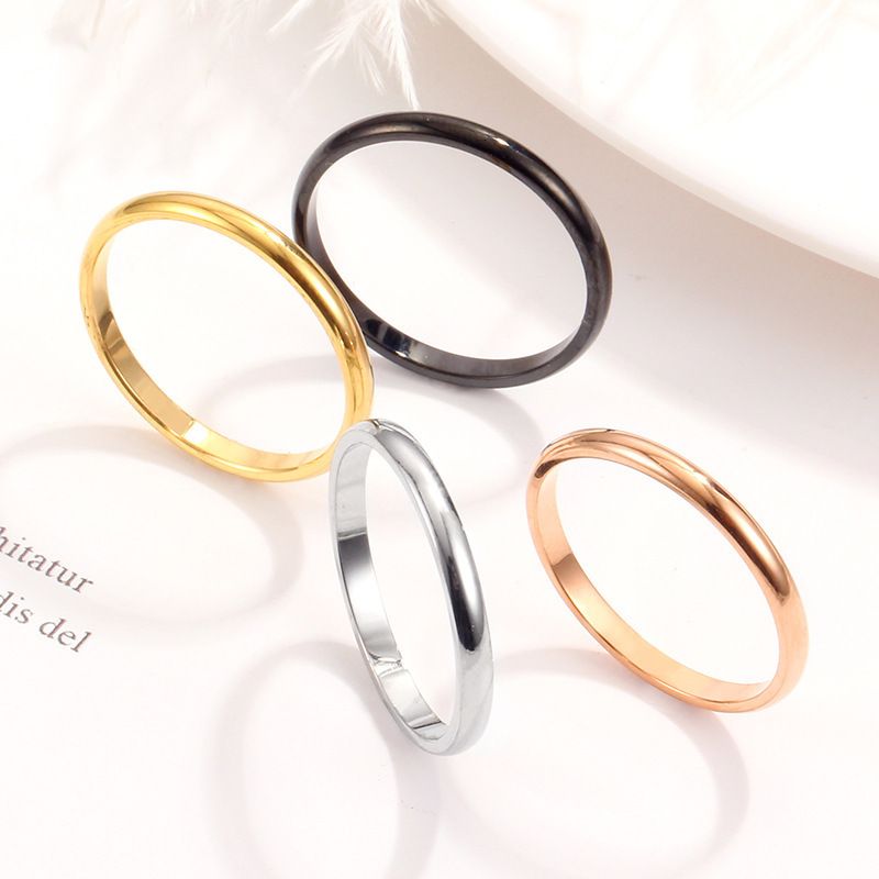 fashion simple smooth steel ring plated with 18k rose gold ball stainless steel couple ring 250513