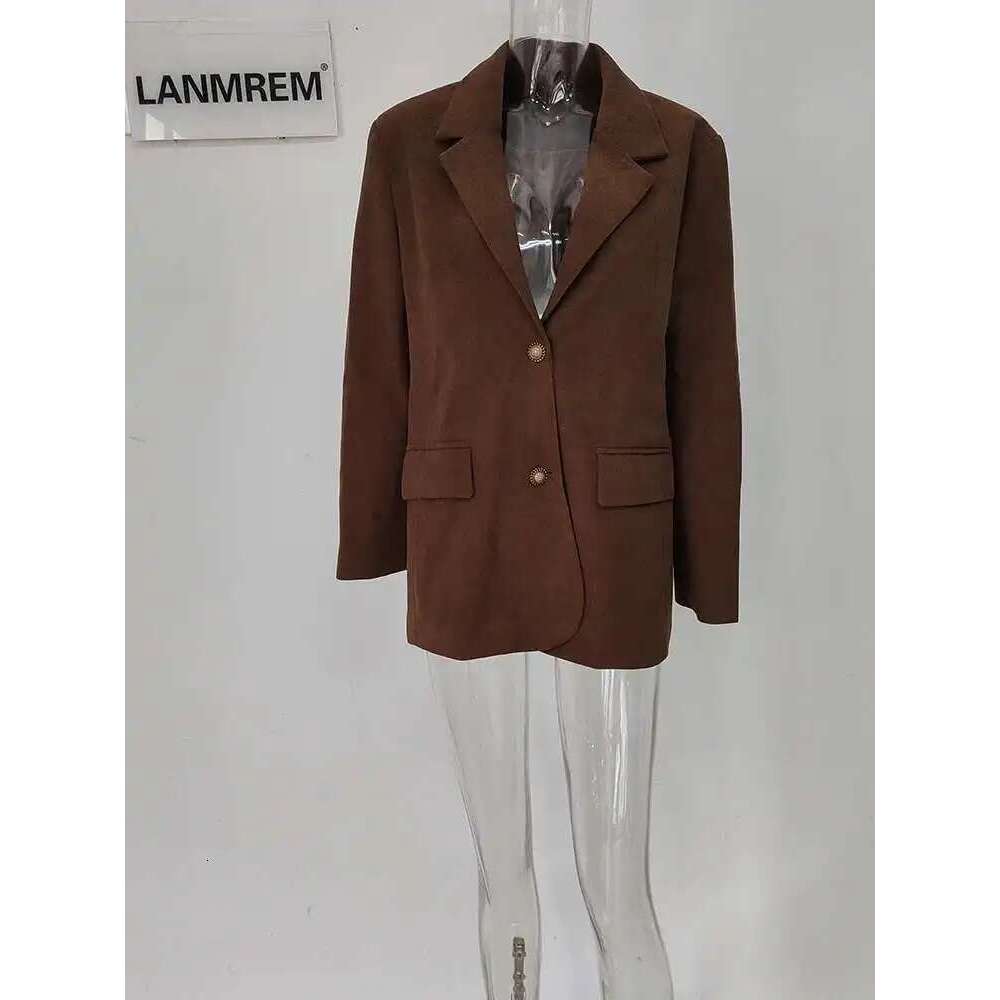 LANMREM Vintage Corduroy Women's Blazer Notched Collar Single Breasted Solid Color Loose Coat Fashion 2025 Spring New 2AA4910