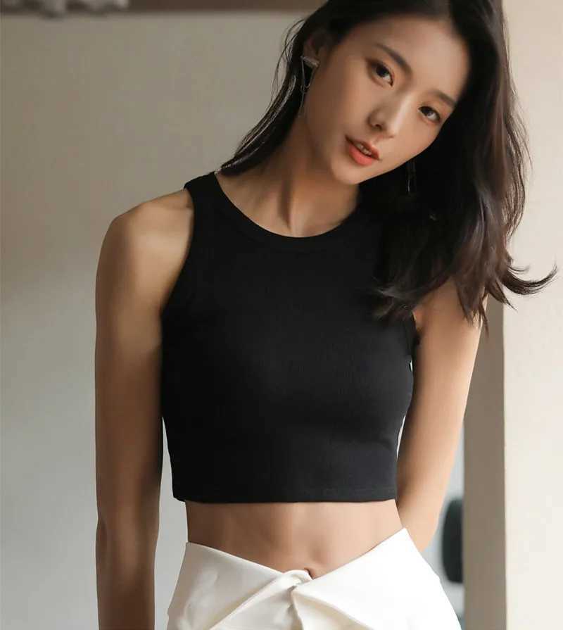DOIAESKV Basic Solid T shirts Women Slim Halter Neck Off-shoulder Camisole Tops Tees Summer Female Tanks Sleeveless M250513