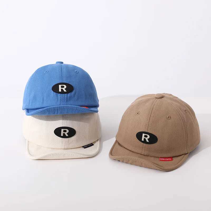 R-Letter Duck Tongue Cap For Kids Short Brim Baseball Hat Solid Color Baby Peaked Caps 1-5year Boy Girl Children Sunshade Visors R250512