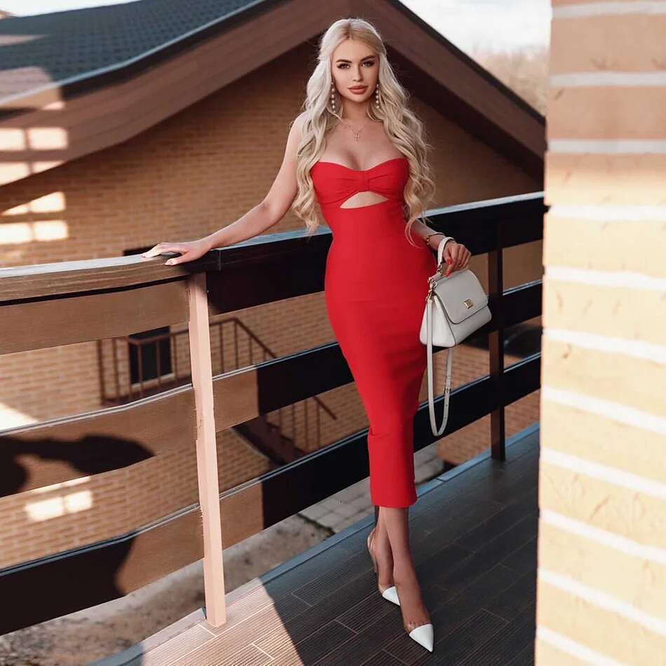 Bow Sleeveless Bandage Midi Dress Women's Black Sexy Patchwork Cut Out Bodycon Summer Elegant Club Evening Party Dresses