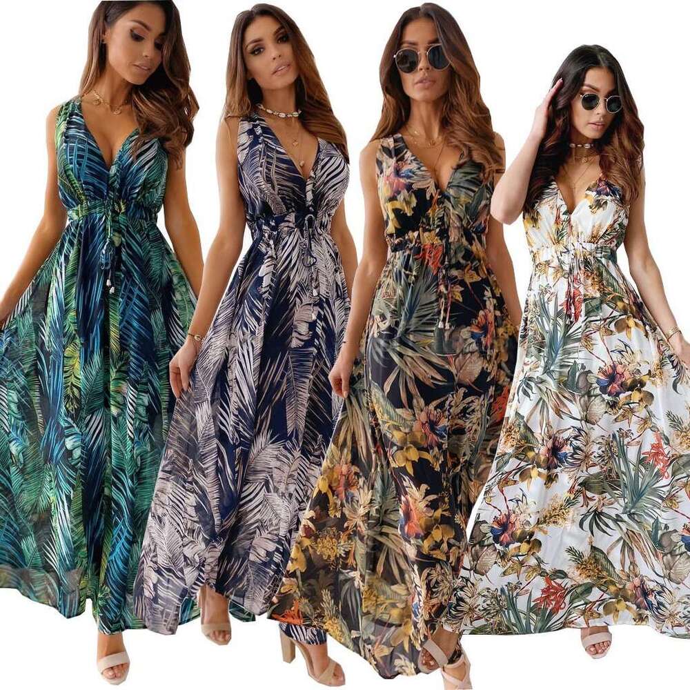 Women Clothes Dress Summer New Print Open Back Strap Dress KQ