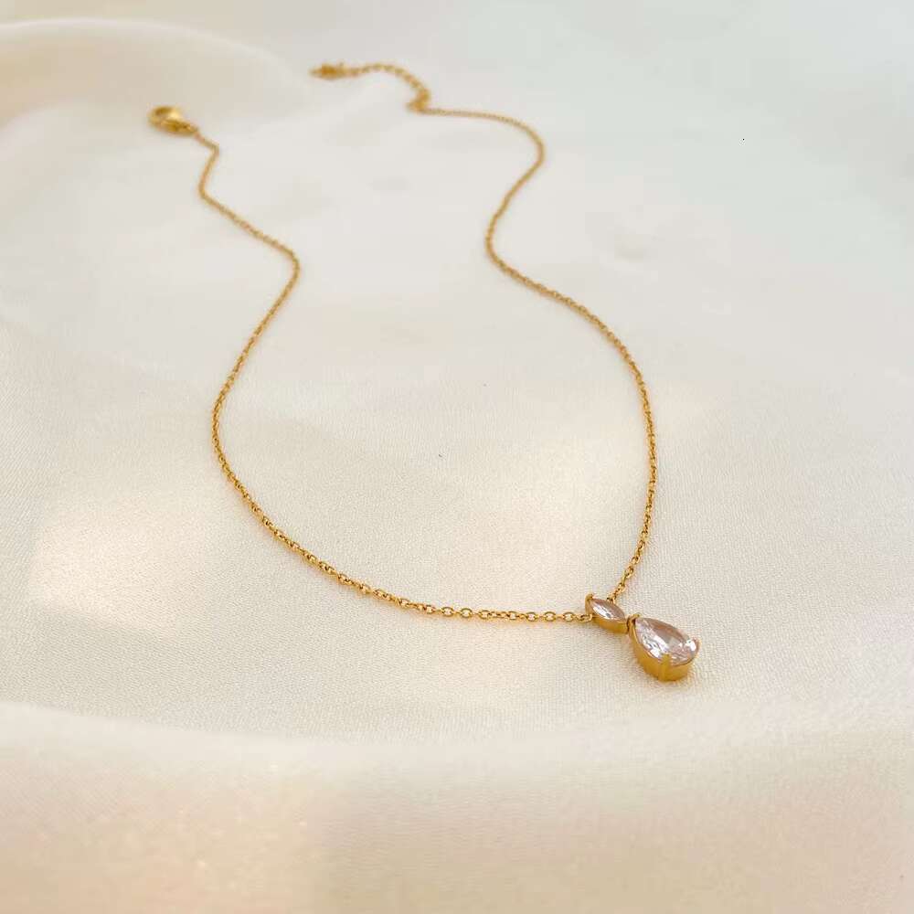 Blogger's Small Waist Fashion Accessories 2025 Summer Water Drop Zircon Pendant Necklace