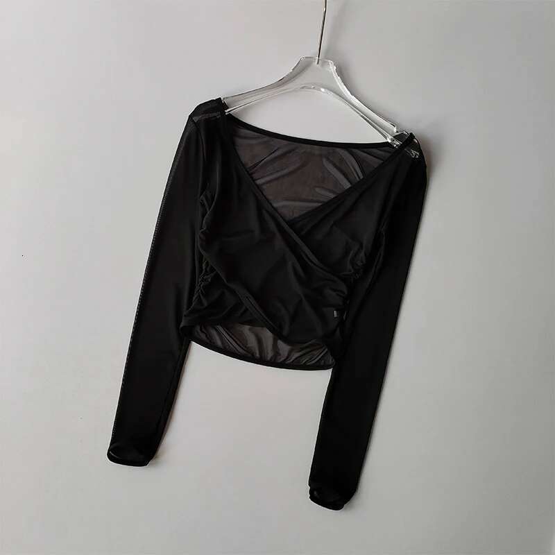 Sports T-shirt V-neck Mesh Breathable Prati Yoga Suit Cross Cover Long Sleeved Shirts Running Training Fiess Top Clothing