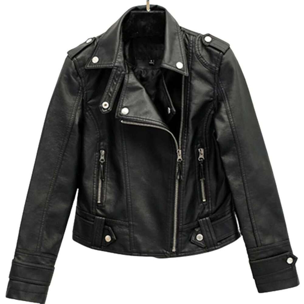 Fashion Leather Jacket Women Turn Down Collar Short Coat Zipper Long Sleeve New In Jackets 2024 Chic Streetwear Motorcycle Tops
