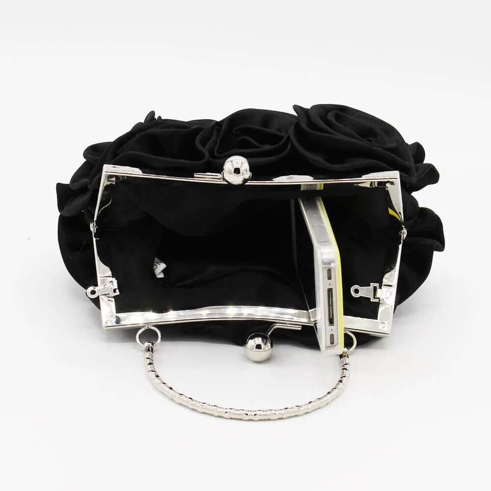 Designer Bag 2025 Fashion Silk Rose Flower Women's Wedding Bridal Clutch Metal Chain Shoulder Bag Lady Crossbody Bags Luxury Bag
