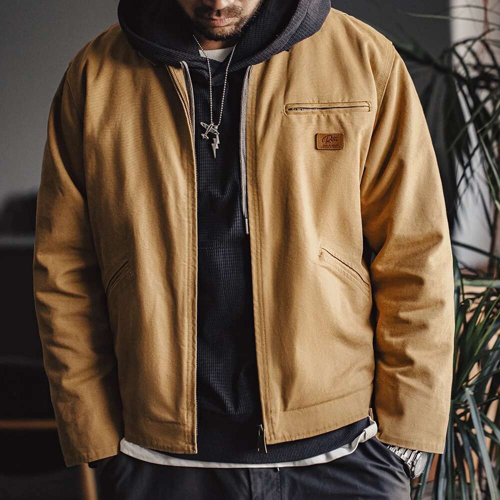 Maden Retro Canvas Detroit Hunting J001 Heavyweight Pocket Work Jacket Lapel Collar Zipper Coat for Men's Spring and Fall
