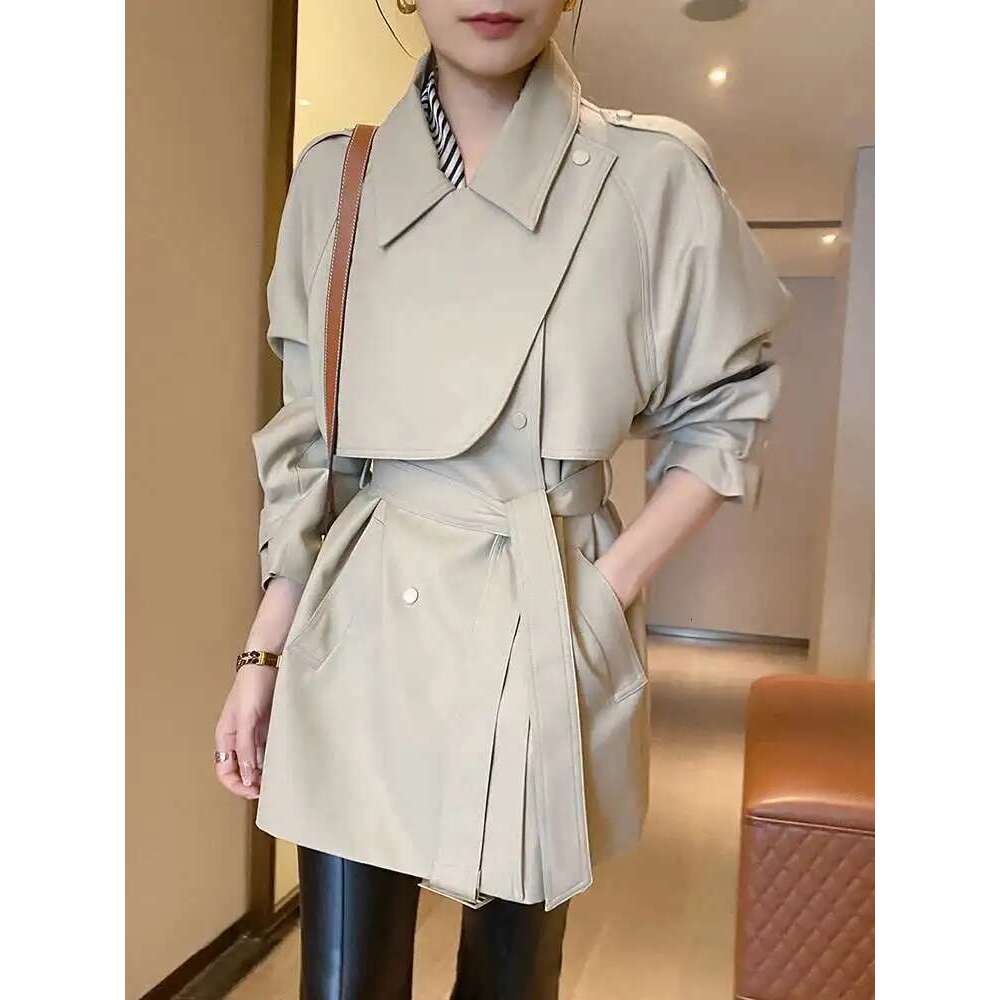 EAM Black Belted Big Size Jacket Loose Fit New Lapel Long Sleeve Women Quilted Coat Fashion Tide Spring Autumn 2025 30A1210