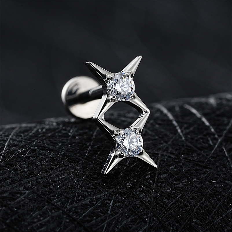 Right Grand ASTM F136 Stud Earring 16G Starburst CZ Flat Back Labret Stud Cartilage Helix Tragus Piercing 250512