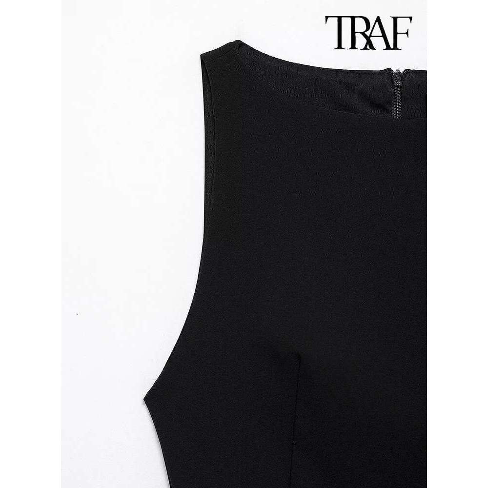 TRAF Fashion 2024 Elegant French Splicing Feather Mini Dress Women's Sleeveless Round Neck Party Dresses Evening Gowns