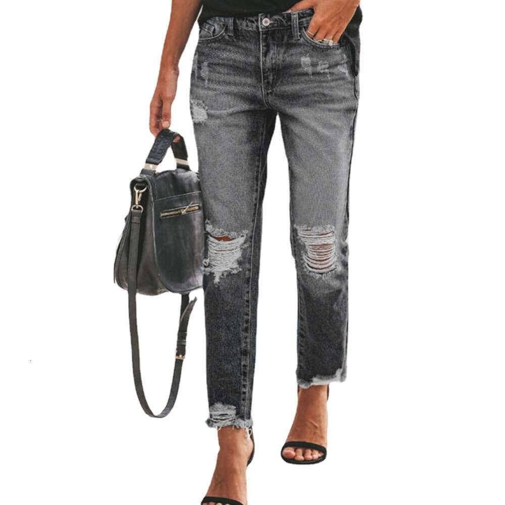 Summer denim style ripped internet famous women's casual pants, 2025 versatile new trendy clothing ins