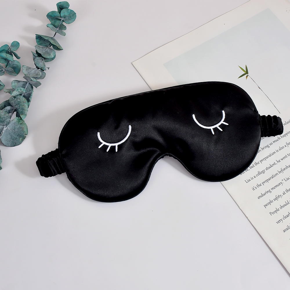 Double-sided silk-like embroidered eyelash eye mask for eye fatigue relief, light-blocking sleep eye mask in stock for wholesale