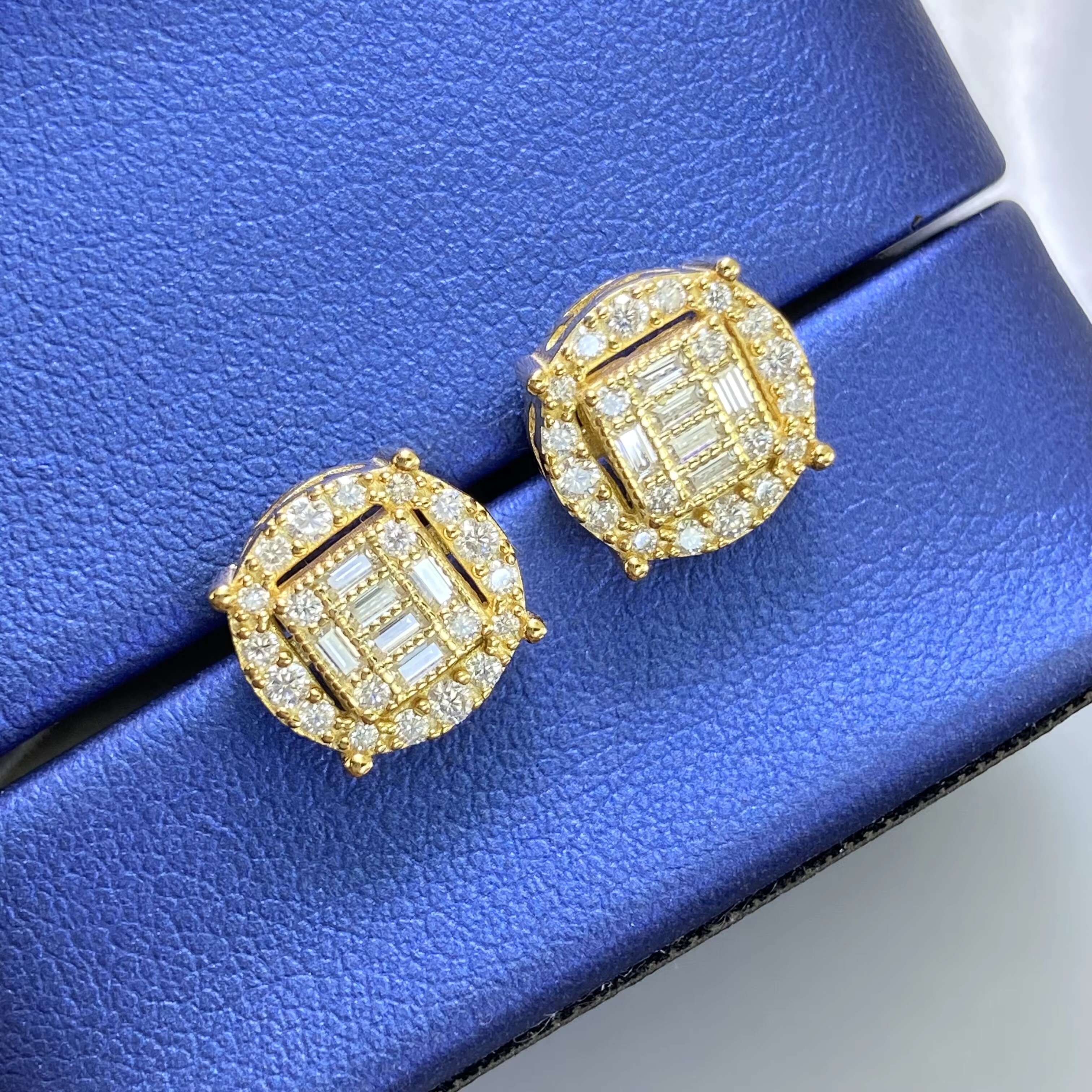 Hip Hop Solid Silver Custom 925 Earring Vvs1 Moissanite Earrings Women Jewelry 18K Gold Color Round Micro Pave Stud Earrings