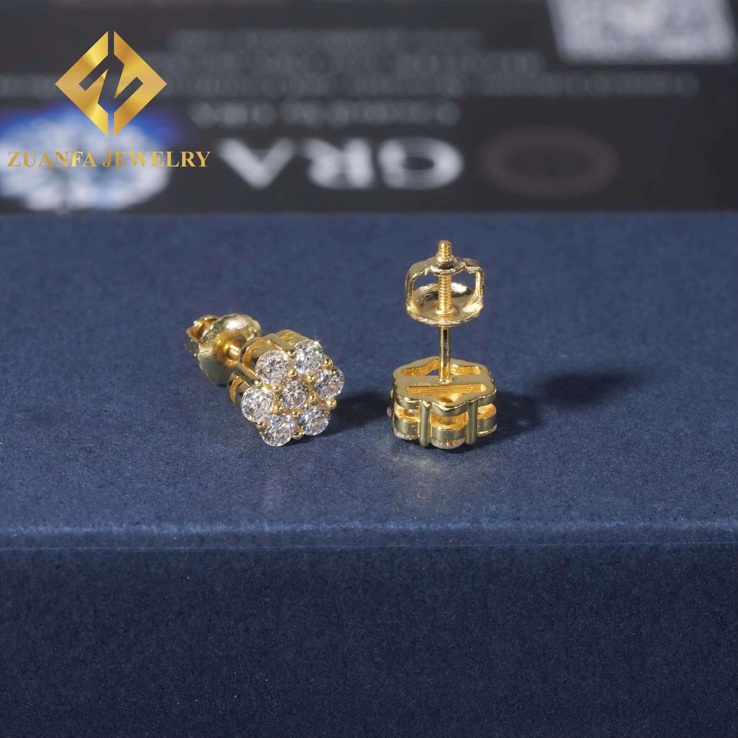 Pass Diamond Tester Sun Flower Design Stud Earring 925 Sterling Silver VVS Moissanite Stud Earring Hip Hop Jewelry for Men Women