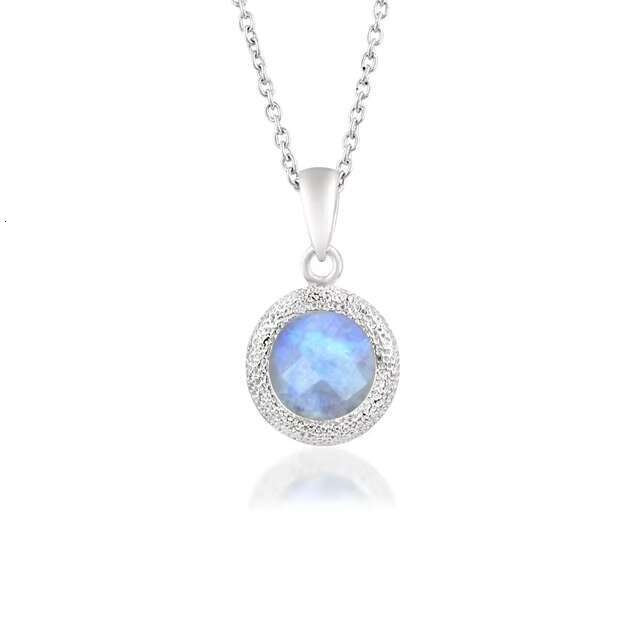 Elegant sterling sier moonstone pendant necklace with natural hammer design, wedding party gift charm chain accessory