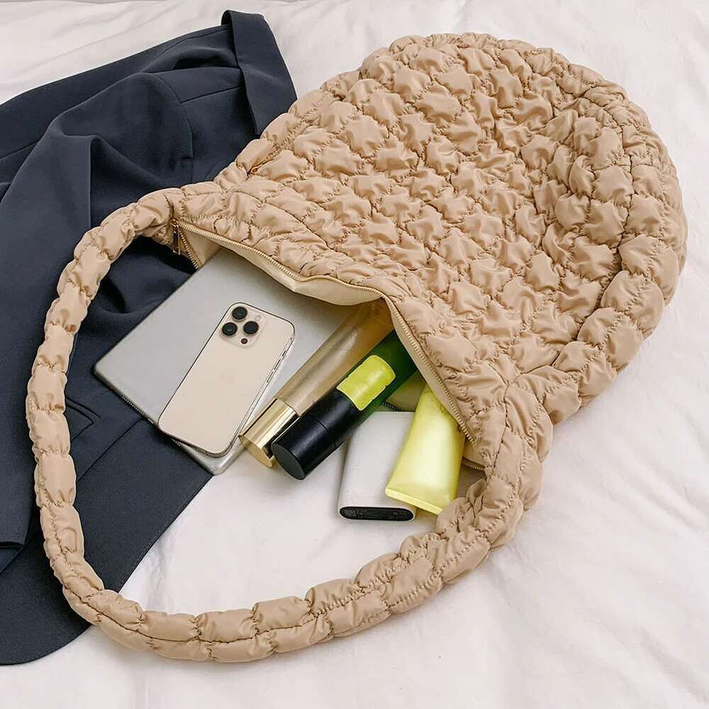 Winter Quilted Padded Crossbody Women Cloud Bubbles Pleated Shoulder Large Tote Designer Bag Ladies Ruched Handbags 2023