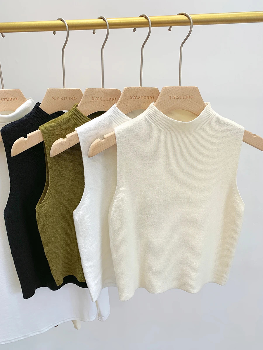 2024 Women Knitted Tank Top Summer Fall Slim Sweater Short Sleeveless Solid Spring Autumn Sweaters Pullovers 250506