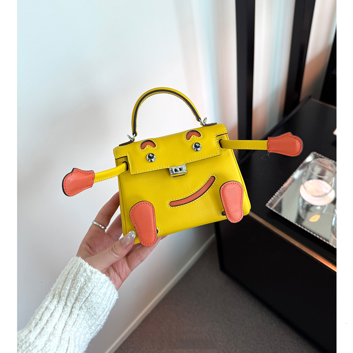 2025S designer smiley face high-end sense shoulder top layer cowhide millennium doll mini Kelly cute crossbody new women bag free shipping