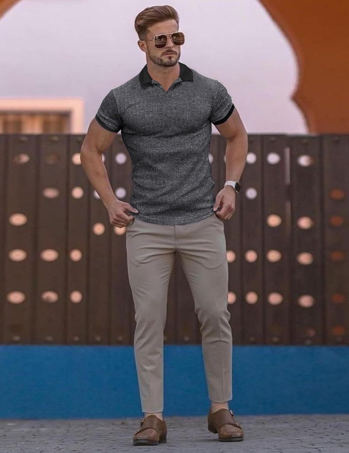 Mens Polo shirt Mens Muscle Polo Shirts V Neck Slim Fit Short Sleeve Golf T-Shirts Contrast Collar Cotton Tee Shirt Polos shirts tshirt Casual tops su
