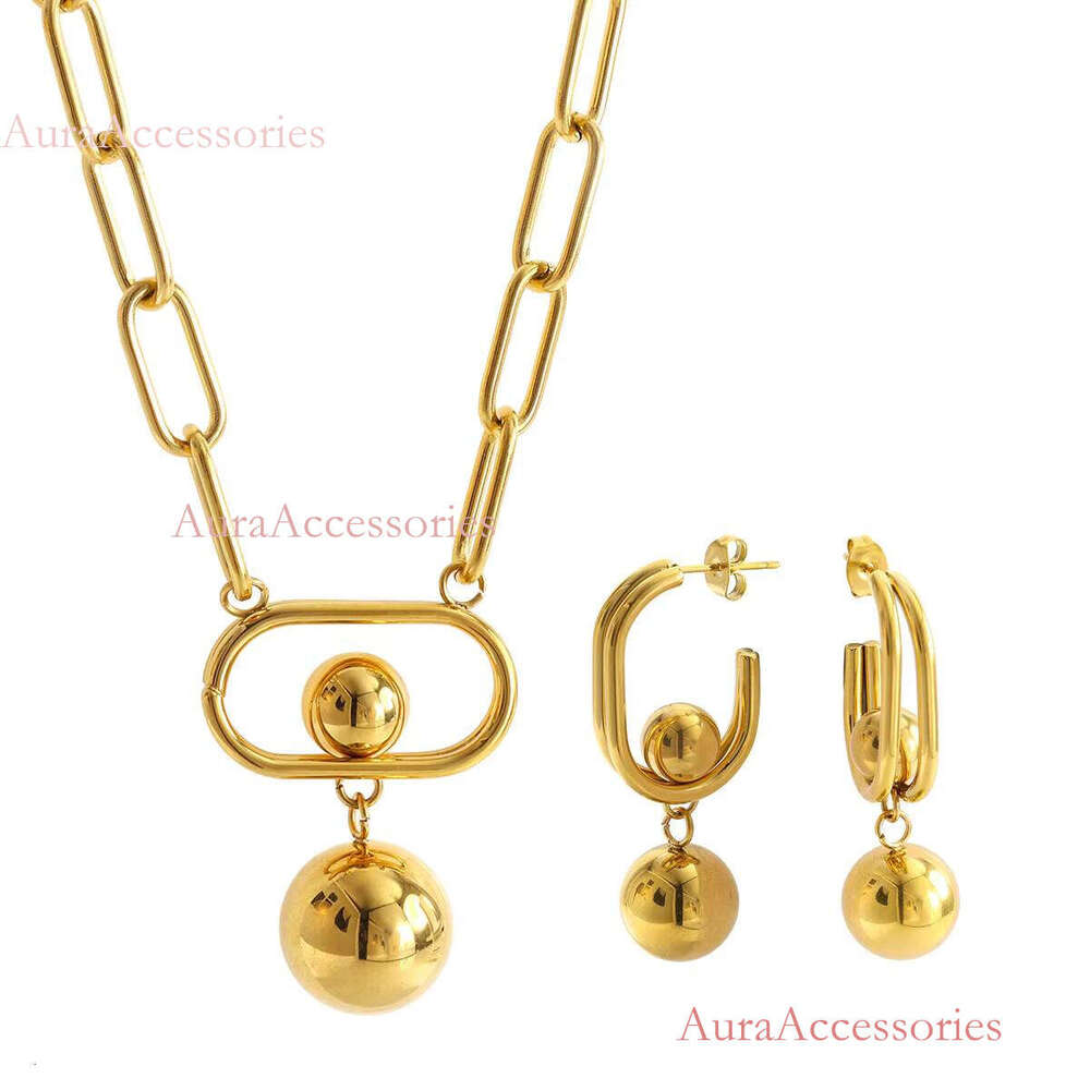 Gold Plated Anxiety Paperclip Chain Waterproof Tarnish Free Stainless Steel Unique Chunky Necklace Earrings