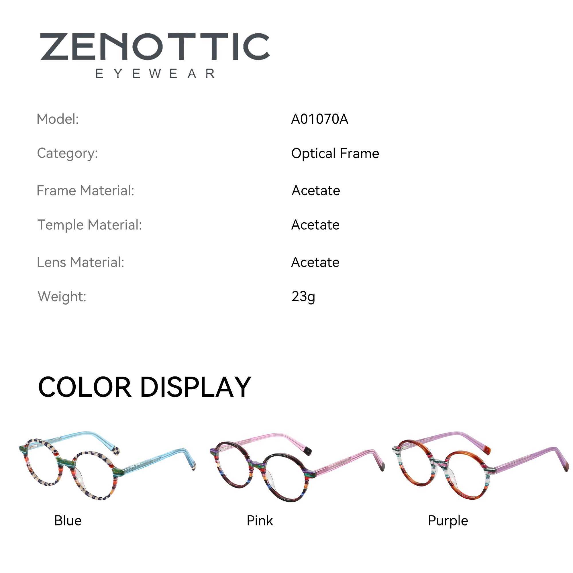 ZENOTTIC Fashion Round Acetate Prescription Glasses Anti Blue Light/Photochromic Eyewear Myopia Optical Eyeglasses W250513