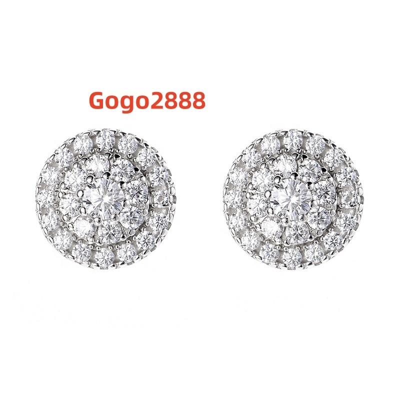 GRA Hip Hop Iced Out Bling 925 Sterling Silver Pass Diamond Tester VVS Moissanite Stud Earrings for Men Women
