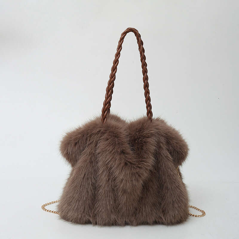 New New Autumn And Winter Furry For Women With A High-End Feel, Pleated Hand-Held Shoulder Large Capacity Crossbody Bag, Tote Plush Bag